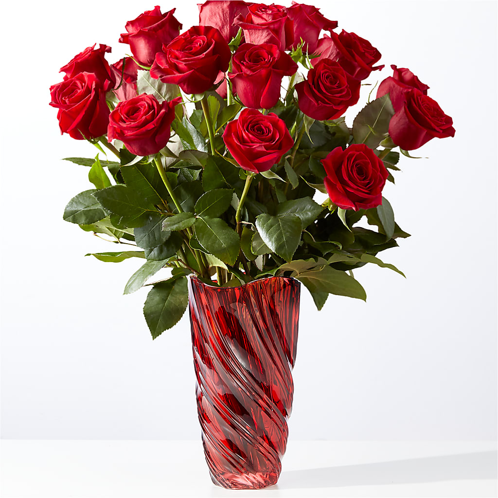 Classic Love Red Rose Bouquet with Luxe Swirl Vase – MOSS & CO, Watkinsville GA