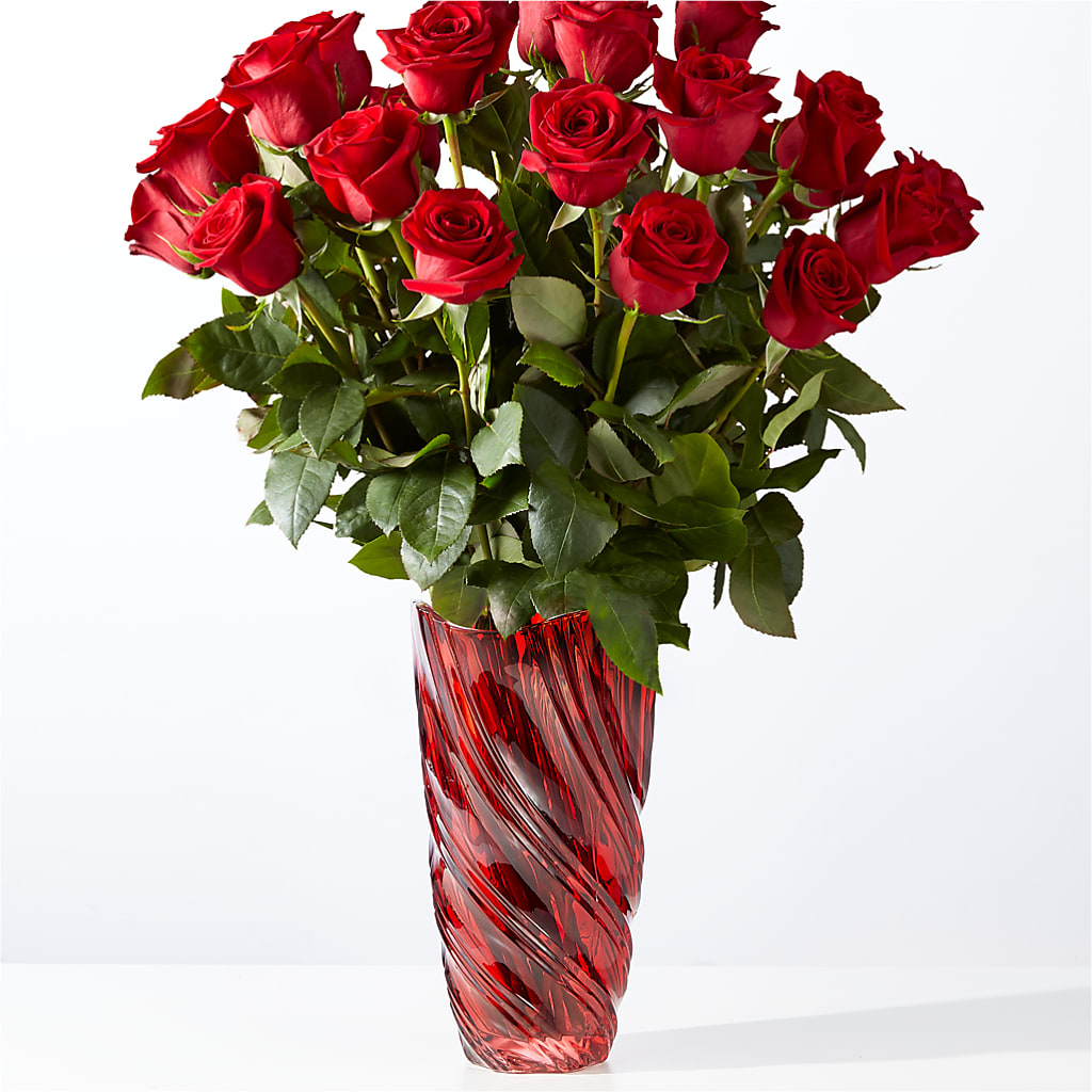 Classic Love Red Rose Bouquet with Luxe Swirl Vase – MOSS & CO, Watkinsville GA