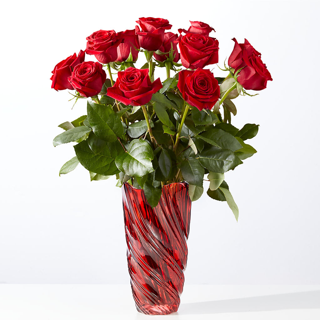 Classic Love Red Rose Bouquet with Luxe Swirl Vase – MOSS & CO, Watkinsville GA