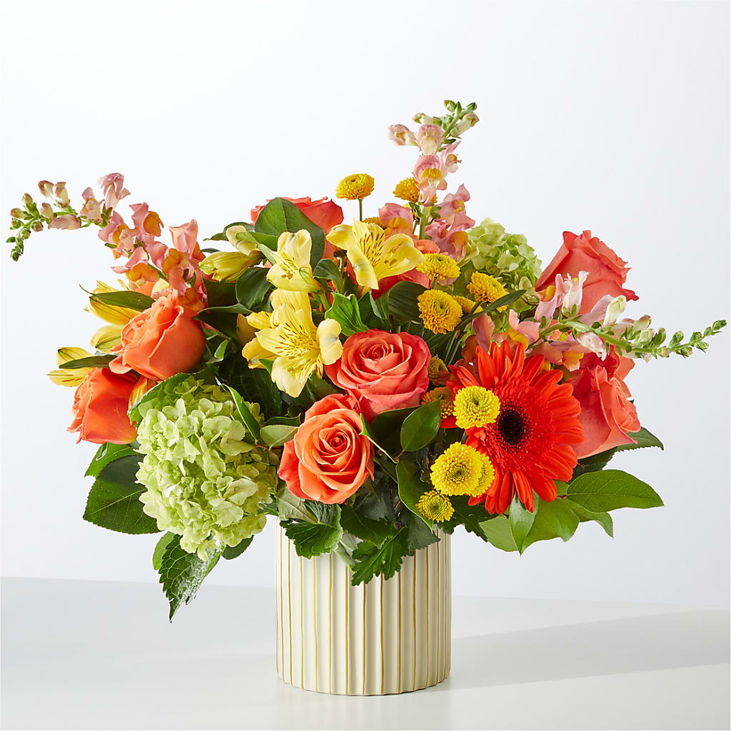 Autumn Sunshine Bouquet with Ivory Vase – MOSS & CO, Watkinsville GA