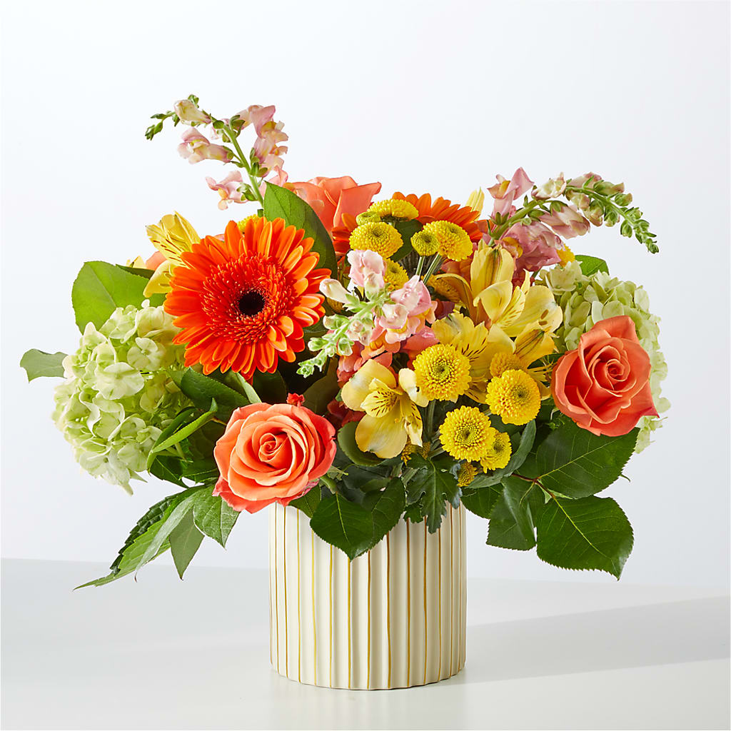 Autumn Sunshine Bouquet with Ivory Vase – MOSS & CO, Watkinsville GA