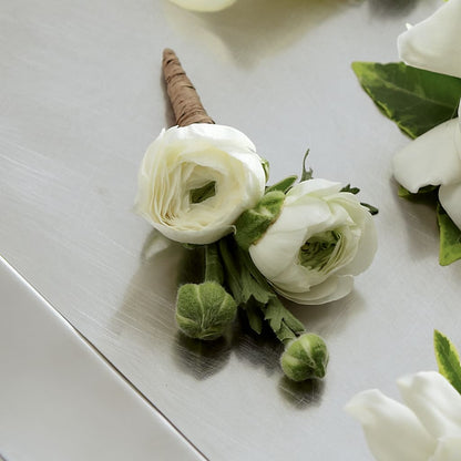 White Ranunculus Boutonniere – MOSS & CO, Watkinsville GA